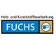 Fuchs-Logo mit Text: Holz- und Kunststoffbearbeitung, blaues Design mit kreisförmigem F.