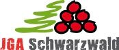 Logo: Grüner Baum, stilisierte rote Beeren, Text "JGA Schwarzwald".
