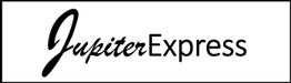Schwarzer Text "Jupiter Express" auf weißem Hintergrund in einem Rahmen.