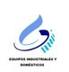 Logotipo abstracto azul con texto: "Equipos Industriales y Domésticos" en negrita.