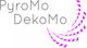 Text "PyroMo DekoMo" mit pinkfarbenen Sternformen im Halbkreis.