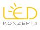 Logo mit gelbem "LED" und schwarzem "KONZEPT.DE" Text, stilisierte Sonnenstrahlen.