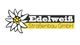 Logo mit Edelweißblume, Text: Edelweiß Straßenbau GmbH in Schwarz und Gelb.