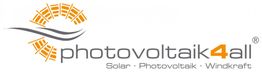 Logo von photovoltaik4all mit Solarzellen-Design und Text: Solar, Photovoltaik, Windkraft.
