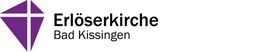 Logo der Erlöserkirche Bad Kissingen mit lila Kreuz und Text auf weißem Hintergrund.