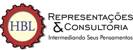 Logotipo com engrenagem e texto "HBL Representações & Consultoria: Intermediando Seus Pensamentos".