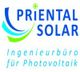 Logo von Oriental Solar, Ingenieurbüro für Photovoltaik mit blau-grünen Bogenlinien.