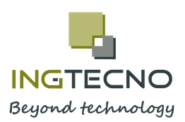 Logo de INGTECNO con lema "Beyond technology" y cuadrados en tonos verdes y grises.