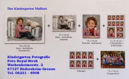 Flyer mit Kindergartenfotografie, verschiedenen Bildformaten und Kontaktinformationen.