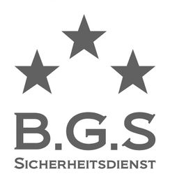 Drei Sterne über dem Schriftzug "B.G.S Sicherheitsdienst" in schwarzer Schrift auf weißem Hintergrund.