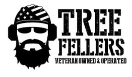 Silhouette of a bearded man with headphones, text "Tree Fellers: Veteran Owned & Operated."