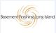 "Basement Finishing Long Island logo with a golden swirl design on a white background."