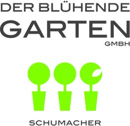 Logo mit Text "Der Blühende Garten GmbH Schumacher", drei grüne stilisierte Bäume.