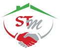 Logo con una casa verde, una stretta di mano rossa e grigia, e le lettere "STM" al centro.