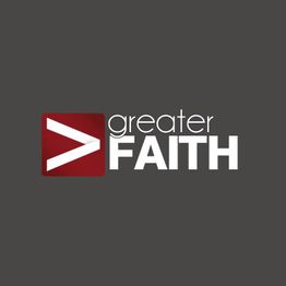 Greater Faith logo with a red square and white ">" on a dark background.