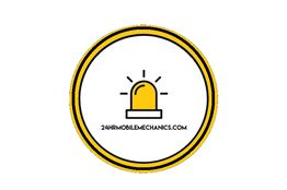 Yellow beacon logo with "24hrmobilemechanics.com" text below.
