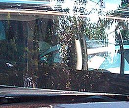 Auto-Frontscheibenwechsel: Handwerker montiert neue Windschutzscheibe an einem schwarzen Fahrzeug.