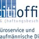Blaue und weiße Grafik, Text: "citioffice UG, Büroservice und Kaufmännische Dienste".