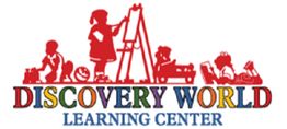 Children playing and learning activities. Text: "DISCOVERY WORLD LEARNING CENTER."
