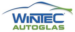 Logo von Wintec Autoglas mit stilisierter Autolinie in Blau und Grün darüber.