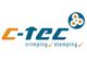 Logo der Firma c-tec mit Schriftzug: "crimping" und "stamping" und einem Symbol aus drei Kreisen.