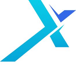 Abstract blue and cyan geometric logo with dynamic angles and sharp edges.