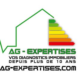 Logo AG Expertises avec maison et étiquette énergie colorée. Website: ag-expertises.com.