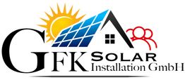 Logo von GFK Solar Installation GmbH mit Sonne, Solarpanel und einem Hausdach-Symbol.