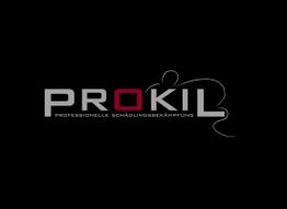 Logo von Prokil, einem Schädlingsbekämpfungsunternehmen, auf schwarzem Hintergrund.