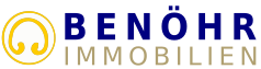 Logo mit gelbem Symbol und Text: "Benöhr Immobilien" in Blau und Beige.