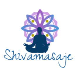 Silueta meditando con mandala morado y texto "Shivamasaje" en azul.
