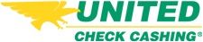 Logo of United Check Cashing with a yellow eagle and green text.
