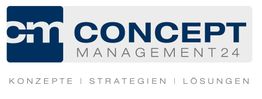 Logo von Concept Management24 mit Slogan: "Konzepte | Strategien | Lösungen" in Blau und Grau.