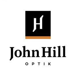 Logo von John Hill Optik mit schwarzem Quadrat und stilisiertem "H" innen.