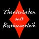 Roter Diamant auf schwarzem Hintergrund, Text: "Theaterladen mit Kostümverleih".