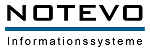 Logo mit dem Text "NOTEVO Informationssysteme" und einer blauen Linie dazwischen.