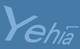 Text "Yehia" in hellem Blau auf dunkelblauem Hintergrund.