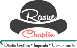 Logo de Rasue Chaplin con sombrero; Diseño Gráfico, Imprenta, Comunicación.