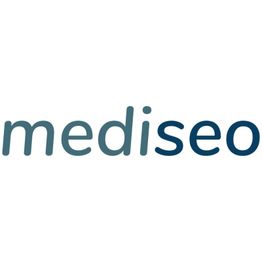 Das Bild zeigt das Logo mit dem Schriftzug "mediseo" in blautönen.