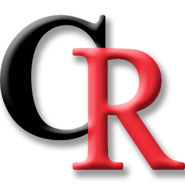 Logo con letras "C" negra y "R" roja entrelazadas sobre fondo blanco.