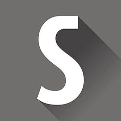 Buchstabe "S" in Weiß auf grauem Hintergrund mit langem Schatten.