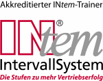 Logo des INtem IntervallSystems mit Schriftzug "Akkreditierter INtem-Trainer" und roter Unterzeile.