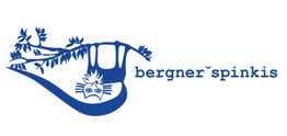 Blaues Logo mit Baumzweig, Eule und Text "bergner spinkis" auf weißem Hintergrund.