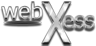 "3D-Logo mit dem Text 'webXess' auf schwarzem Hintergrund."