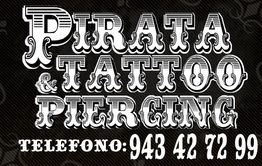 Texto decorativo: "PIRATA TATTOO & PIERCING". Teléfono: 943 42 72 99.