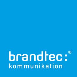 Blaues Logo mit weißem Schriftzug "brandtec: kommunikation".