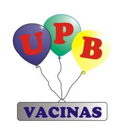 Balões coloridos com letras "U", "P", "B" acima da palavra "VACINAS".