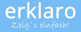 Erklaro-Logo auf blauem Hintergrund, Schriftzug: "erklart". Darunter: "Zeig's einfach!"