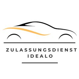 Silhouette eines Autos mit dem Text „Zulassungsdienst Idealo“ darunter.