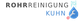 Logo mit Text "Rohrreinigung Kuhn" und Symbol eines Tropfens mit Schraubenschlüssel.
